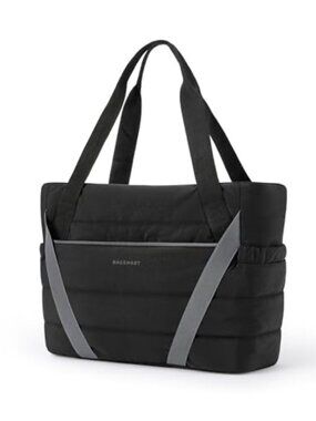 Quilted Tote Bag with Zipper, Fits 15.6 Laptop, Yoga Mat Straps